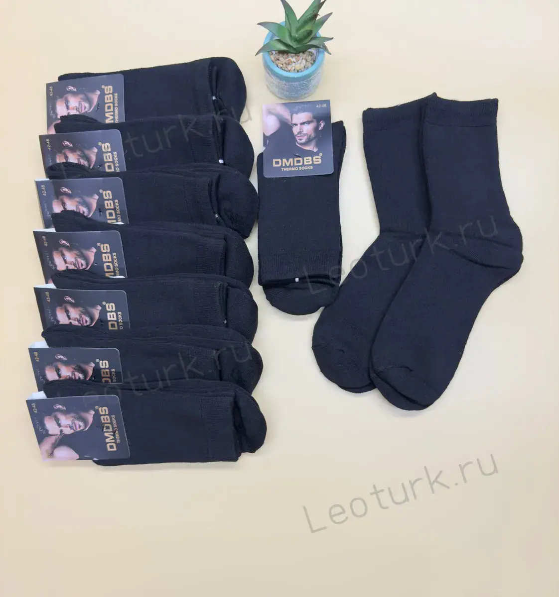 DMDBS,Носки мужские теплые высокая резинка,хлопок махра,однотонные Черные