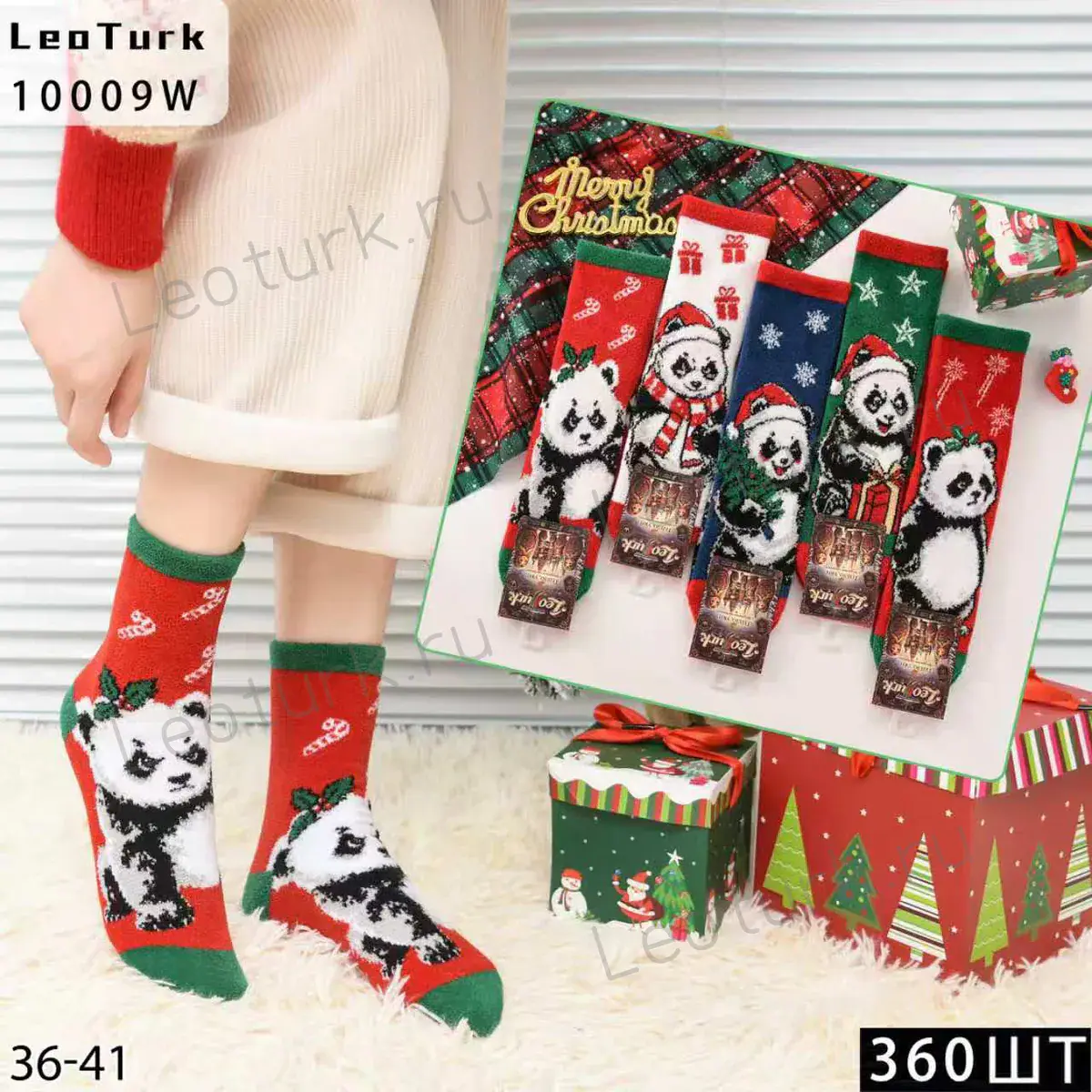 Женские носки LeoTurk с новогодним рисунком, артикул 10009W, размеры 36-41