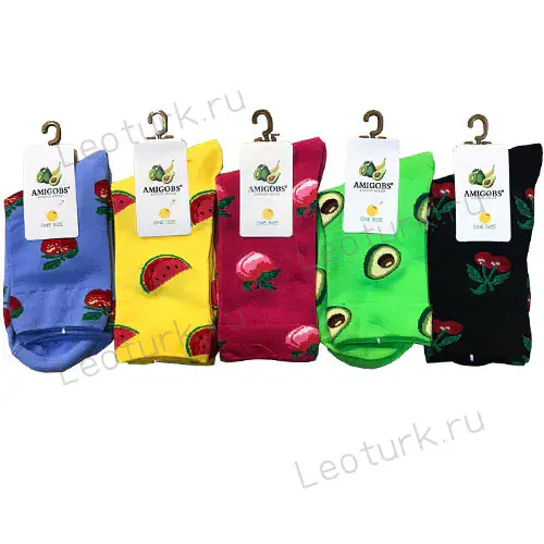 AMIGOBS, Носки женские, высокие, с разными рисунками "Фрукты"
