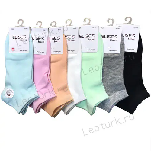 ELISES, Носки женские, короткие, хлопок, однотонные, гладкие, ассорти