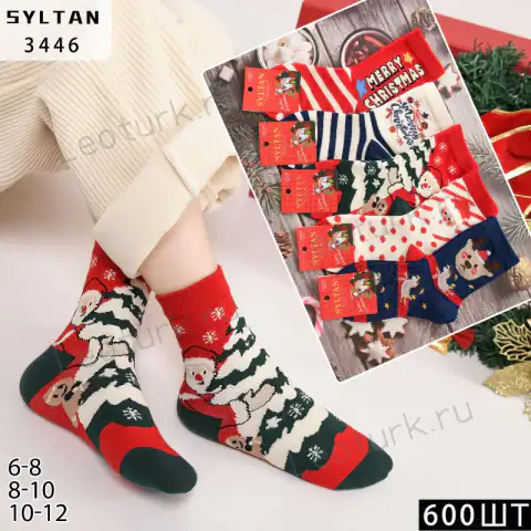 Детские носки SYLTAN с новогодним рисунком, артикул 3446, размеры 6-8, 8-10, 10-12